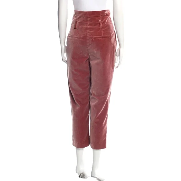 Brunello Cucinelli Pink Velvet Straight Leg High Rise Pants - Picture 2 of 4